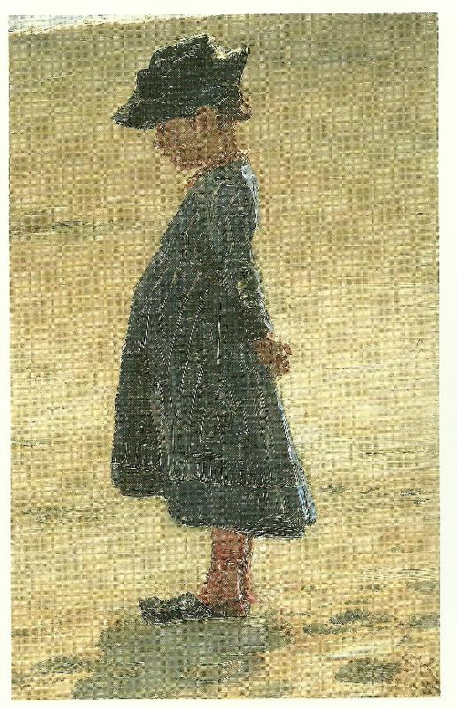 Peter Severin Kroyer lille pige staende pa skagen sonderstrand oil painting image